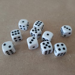 Set of 10 white six sided dice