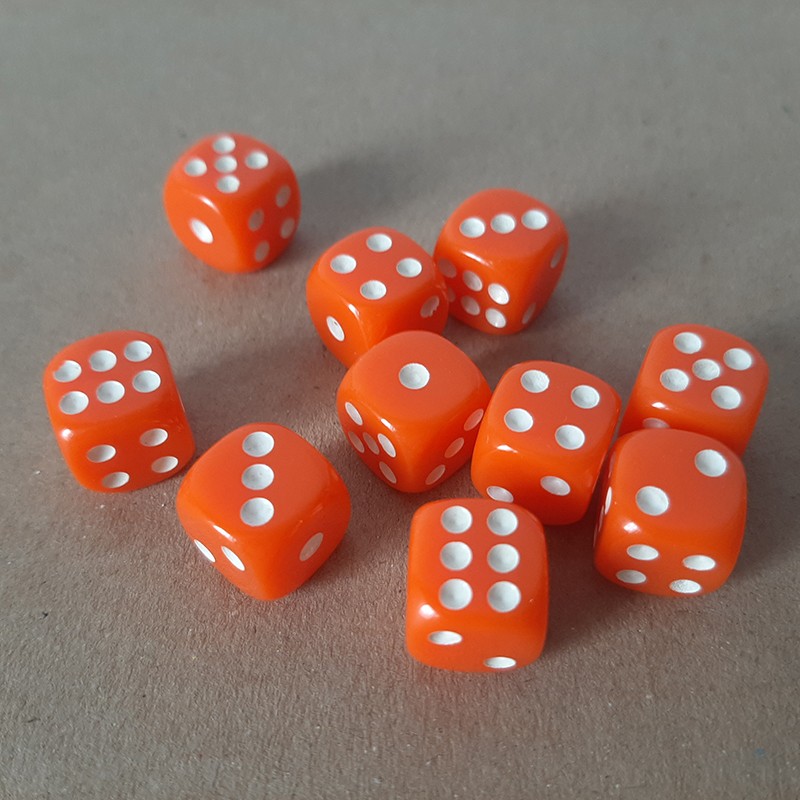 Set of 10 orange six sided dice