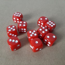 Set of 10 red six sided dice