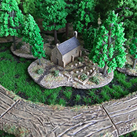 A 6mm scenery of an abandonned chapel in a forest